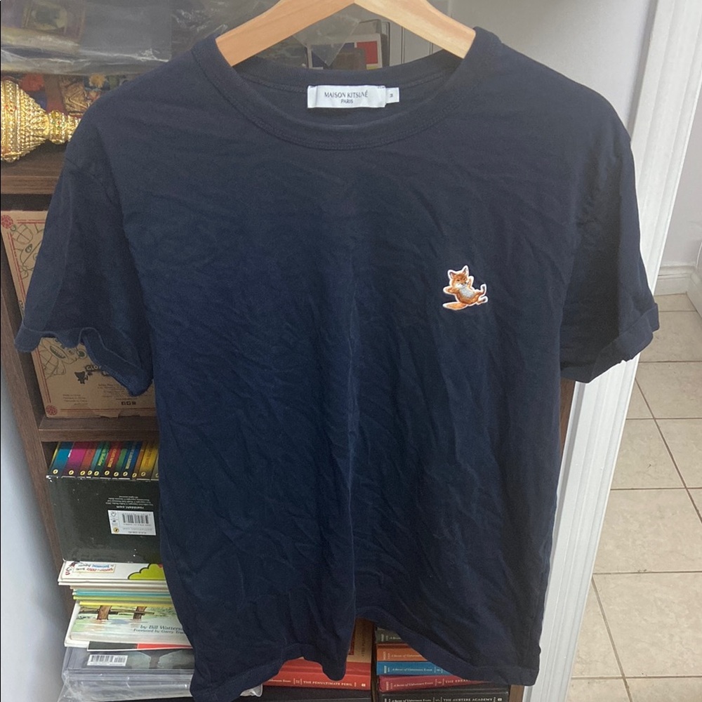 MAISON KITSUNE Dark Blue Tee with Fox Relaxing 🦊 Patch
